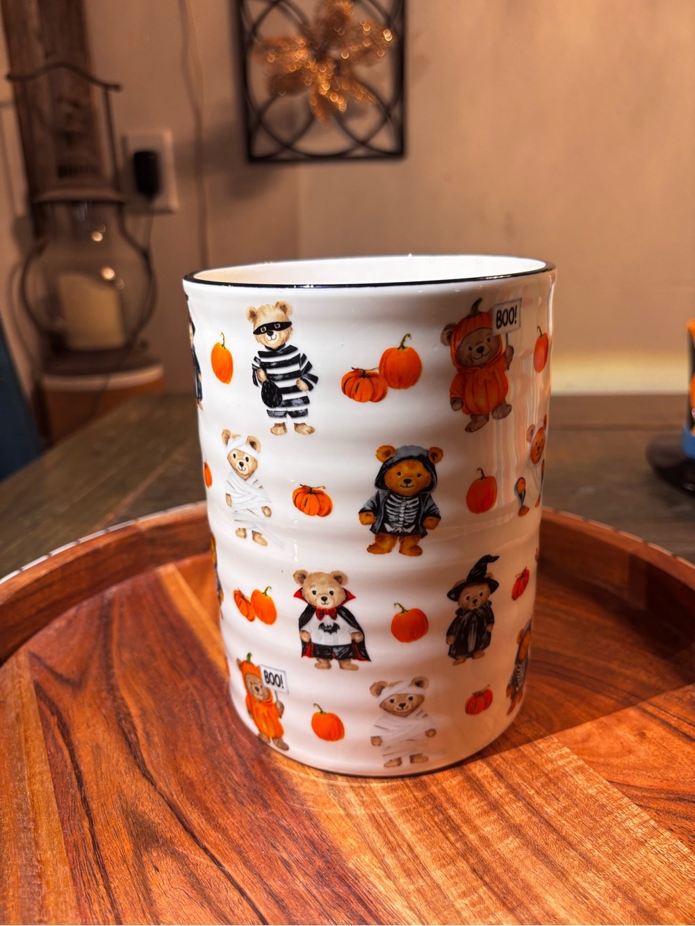 Halloween teddy bear vase/utensil holder NEW